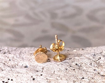 Gold Hammered Stud Earrings, Minimalist Dot Post Earrings, Round Geometric Jewelry, Gold Fill