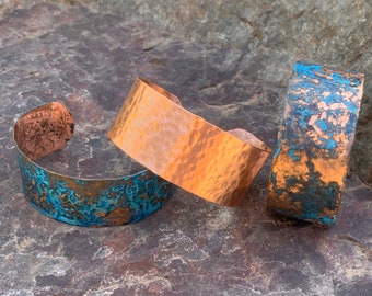 Hammered Copper Cuff, Patina or Shiny,  Unisex Copper Bracelet, 1 Inch Wide