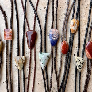 Gemstone Bolo Ties, Southwestern Style Lariat Necklace, Western Wear Artisan Made, Affordable Cowboy Bolo