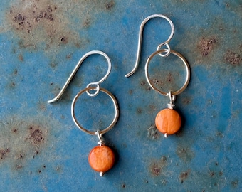 Orange Spiny Oyster Sterling Silver Earrings