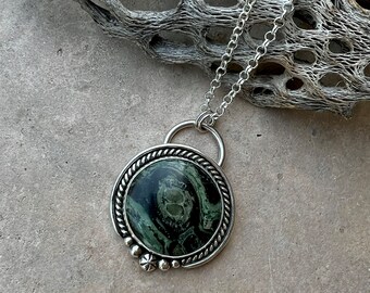 Kambaba Jasper Necklace, Alligator Japser Pendant, Sterling Silver, Artisan Made in USA