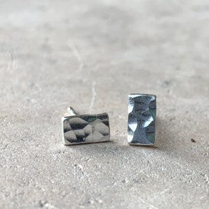 Hammered Sterling Silver Studs, Small Rectangle Post Earrings, Geometric and Minimalist