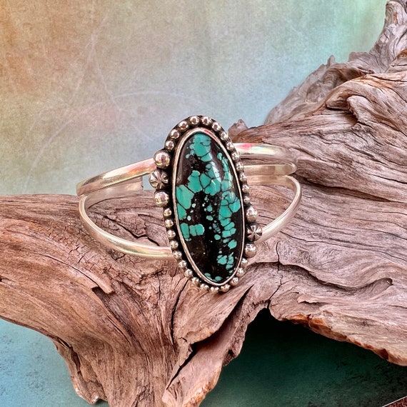 Hubei Turquoise Sterling Silver Cuff Bracelet: Artisan Southwest Jewelry, USA Made