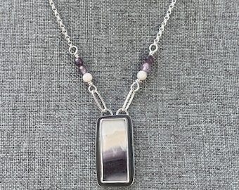 Porcelain Jasper Sterling Silver Necklace: Amethyst, Moonstone Accent