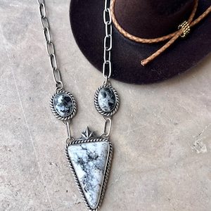 White Buffalo Necklace, Sterling Silver Heirloom Jewelry, Mulitple Stone Necklace, Handmade in USA
