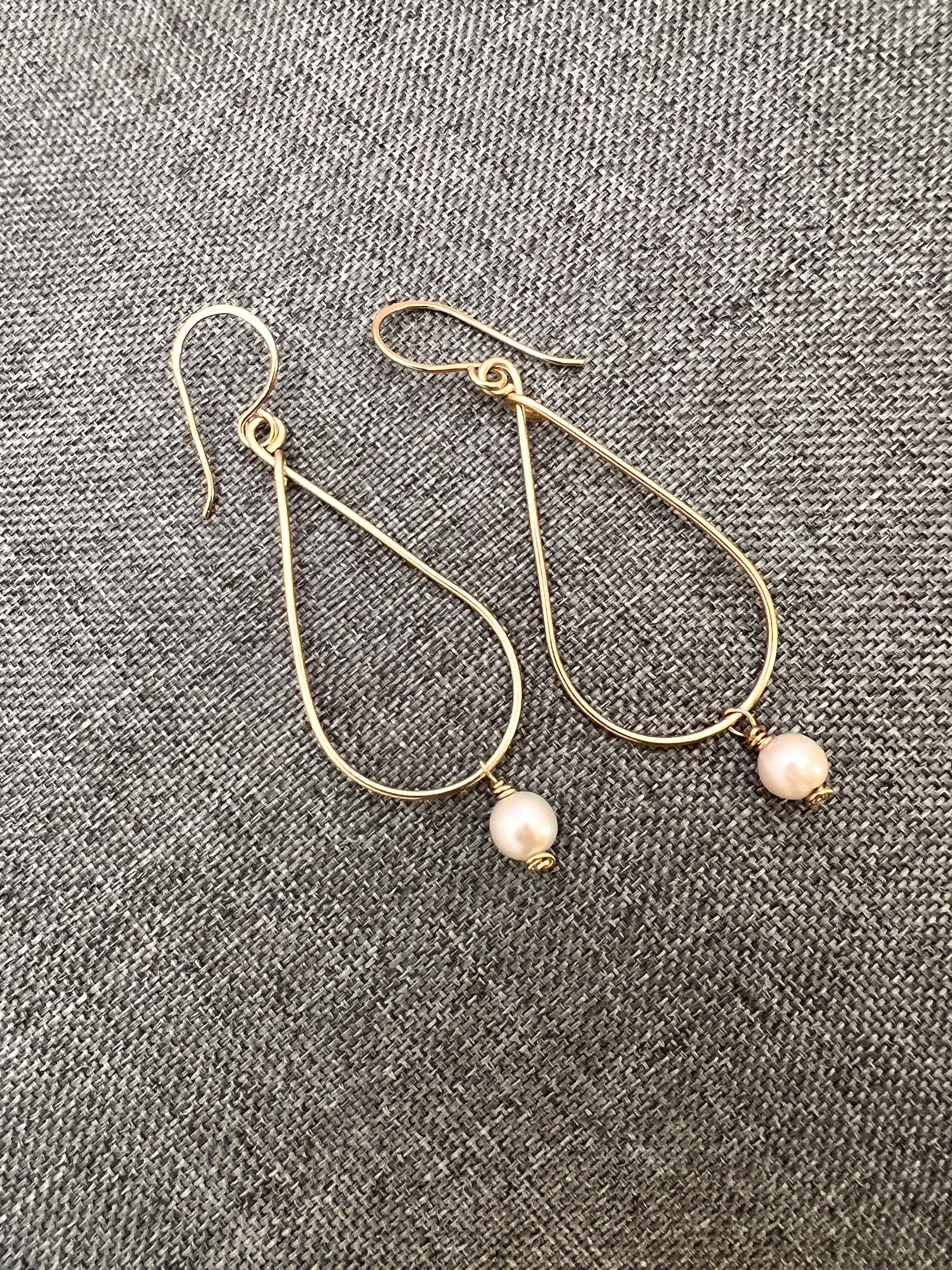 ピアス Teardrop Pearl Hoop Earrings - Gold Gold Pearl Earrings for Women, 925 9ct Gold Drop Earrings