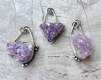Amethyst Crystal Necklaces in Sterling Silver, Genuine Gemstone Jewelry, Artisan Made in USA