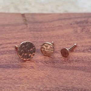 Hammered Rose Gold Stud Earrings, Minimalist Dot Post Earrings, Round Geometric Jewelry, Rose Gold Fill SINGLE earring only