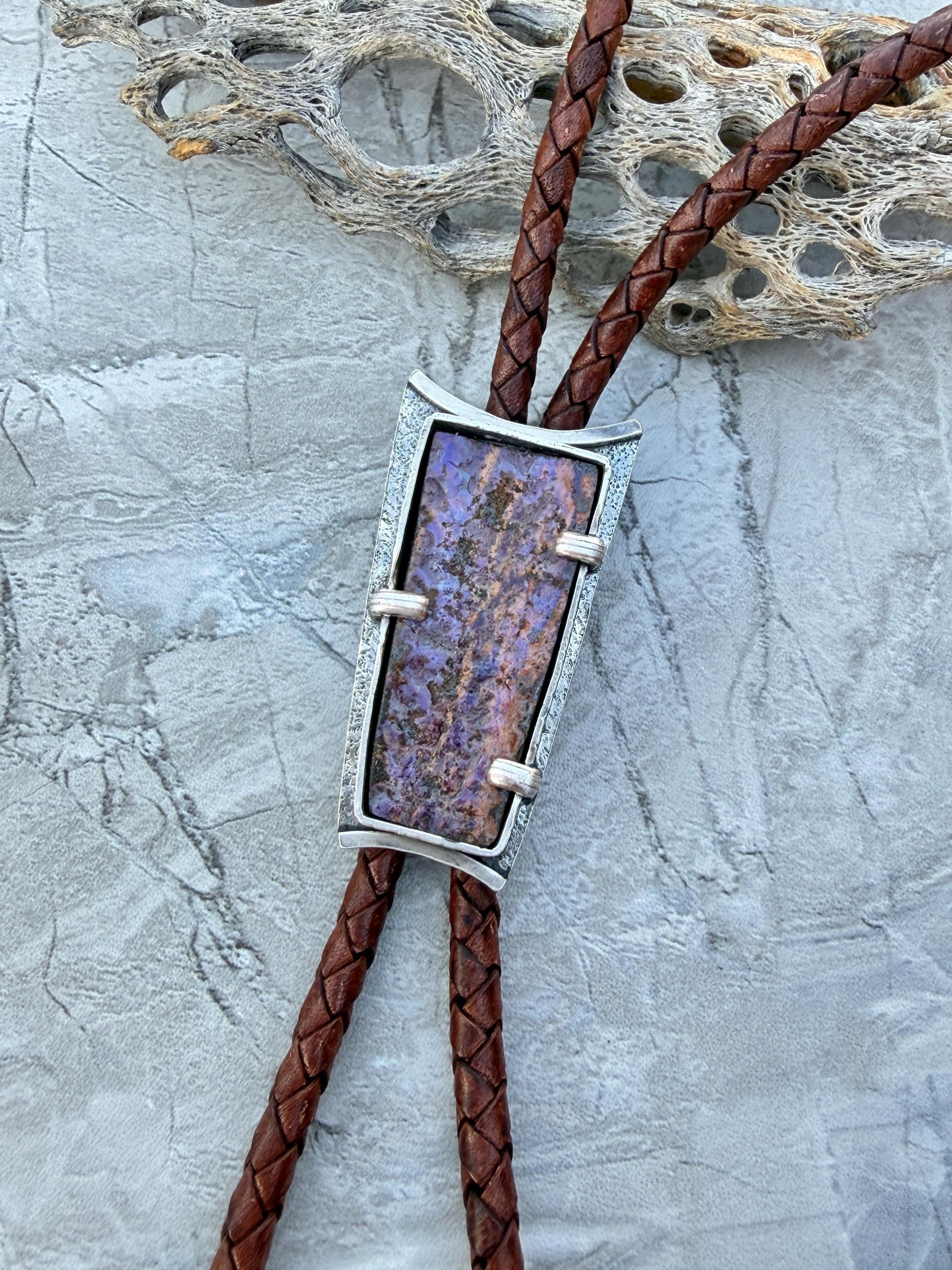 Boulder Opal Bolo Tie, Sterling Silver Artisan Made in USA