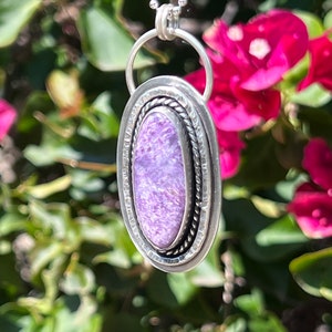 Genuine Purple Charoite Pendant, Sterling Silver Necklace, Artisan Made in USA