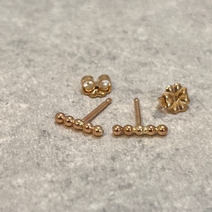 Gold Bar Post Earrings, Mini Beaded Bar Studs, Small Gold Minimalist Earrings