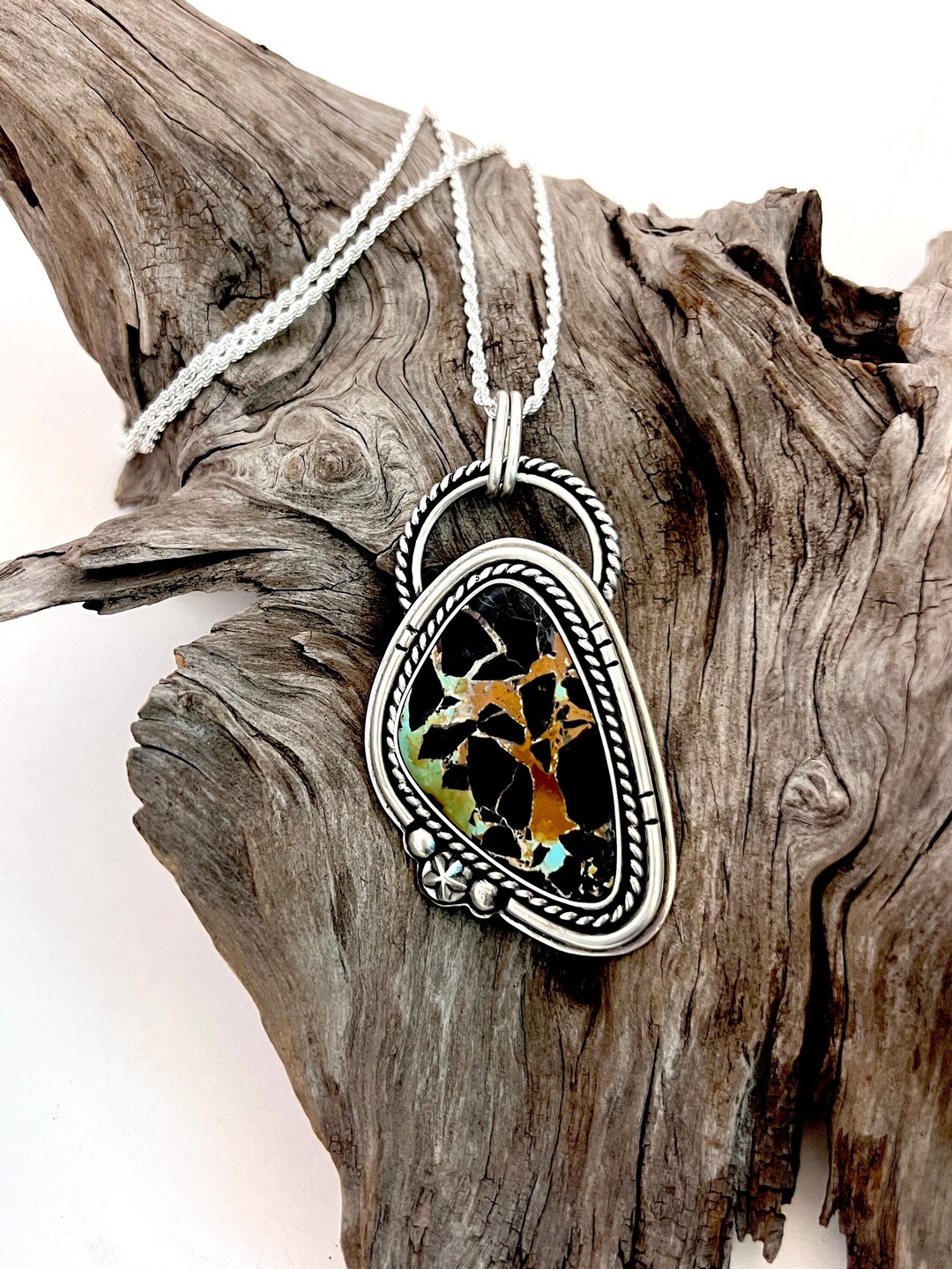 Blackjack Turquoise Pendant Sterling Silver Artisan Made Etsy