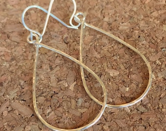 Hammered Sterling Silver Teardrop Hoop Earrings