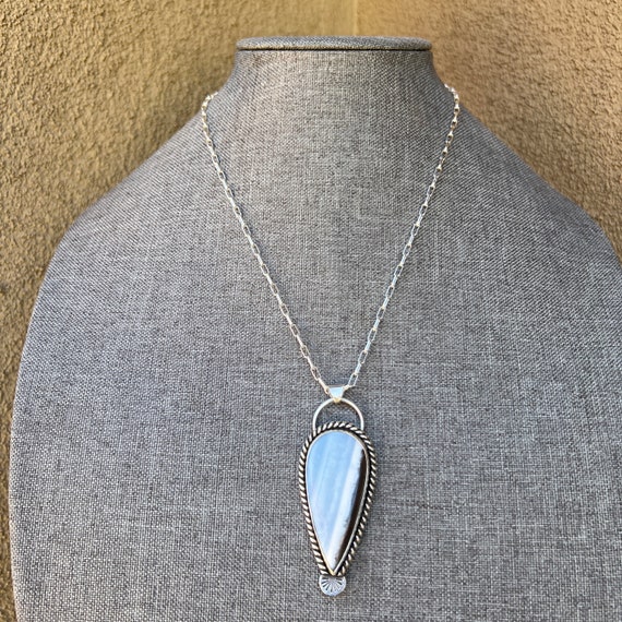 Oregon Owyhee Blue Opal Sterling Silver Pendant Necklace