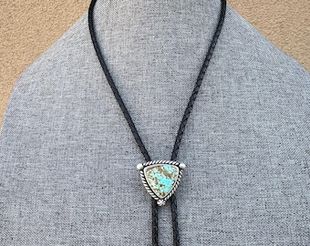 Number 8 Turquoise Bolo Tie and Hat Band, Sterling Silver Cowboy Jewelry