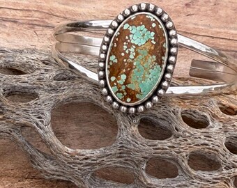 Number 8 Turquoise Sterling Silver Cuff Bracelet: Artisan Southwest Jewelry, USA Made