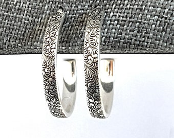 Sterling Silver Floral Earrings, Hoop Post Earrings