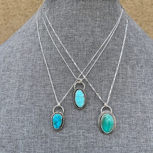 Genuine Turquoise and Sterling Silver Necklaces, Petite Stone, Artisan Made in USA, Southwest Jewelry