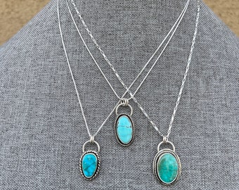 Genuine Turquoise and Sterling Silver Necklaces, Artisan Made in USA, Southwest Jewelry