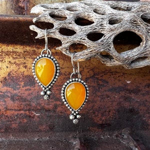 Juicy Yellow Quartz and Sterling Silver Earrings, Artisan Made in USA
