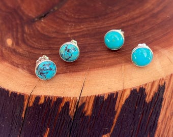 Genuine Turquoise Stud Earrings, Petite 8 mm Minimal Posts, USA Made