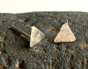 Triangle, Mini Hammered Sterling Silver Stud Earrings