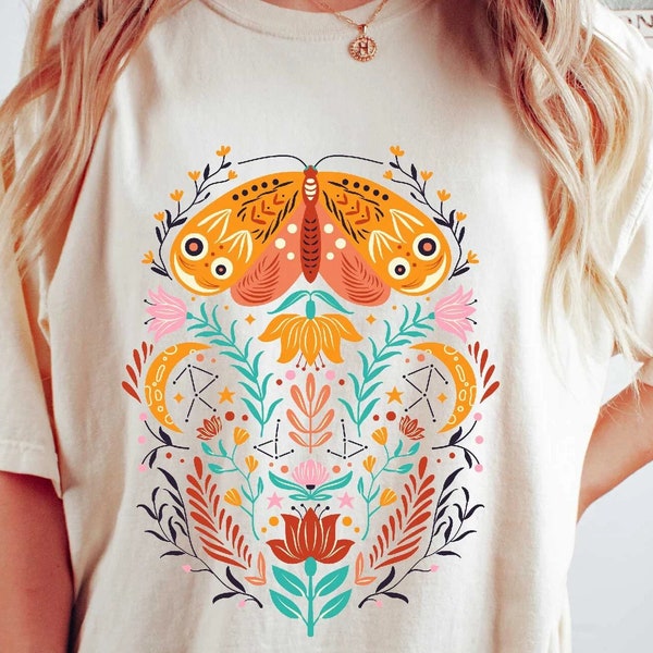 Motten-Shirt | Käfer-Shirt | Himmlisches Shirt | Luna Motten T-Shirt | Komfortfarben | Blumenhemd BB163
