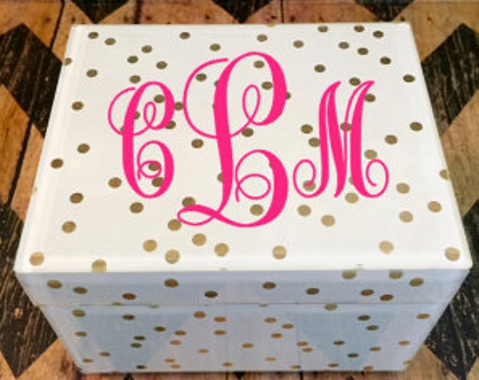 Monogrammed White and Gold Polka Dot Jewelry Box Etsy