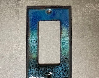 Enamel on Copper Switchplate (single rocker) Light cover. Transparent blue and blue green. Decora/Rocker/GFI cover