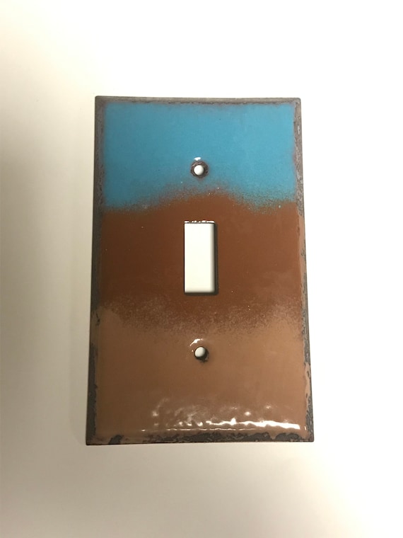 Flower Switchplate Copper Enamel light switch cover plate blue flower with white background single toggle enameled