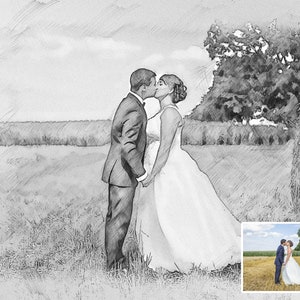 Wedding Portrait Photo to Painting Custom Wedding Color Chalk Sketch Painting from Photo Anniversary Gift Engagement Portrait Digital Art