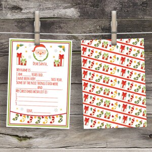 Carta de recuerdo para niños a Papá Noel Lista de deseos de Navidad Carta de querido Papá Noel Cartas de Papá Noel imprimibles Lista de deseos de Navidad Carta de Papá Noel