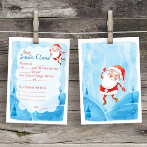 Querido Papá Noel Carta Lista de deseos navideños con acuarela Papá Noel pintado Carta del Polo Norte Lista de deseos navideños pintados a Papá Noel Bonita lista
