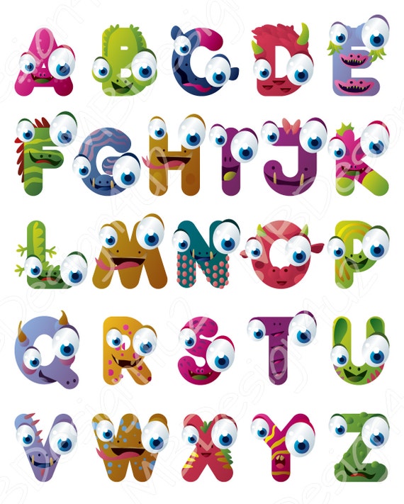 Monster Alphabet Art Brights Nursery Alphabet Poster Etsy