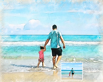 Custom Dad Portrait Daddy Portrait Fathers Day Portrait Family Portrait Painting from Photo Watercolor Portrait Photo to Painting DigitalArt