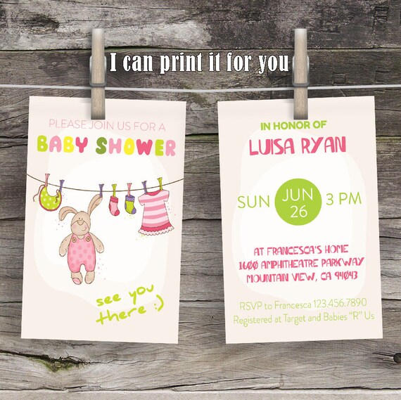 Bunny Baby Shower Invitation Baby Girl Shower Invitations Etsy