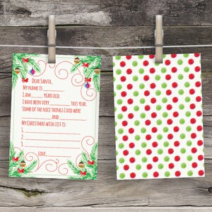 Querido Papá Noel Carta imprimible en acuarela Carta a Papá Noel Recuerdo Carta para niños a Papá Noel Lista de deseos navideños para Papá Noel Lista de deseos navideños