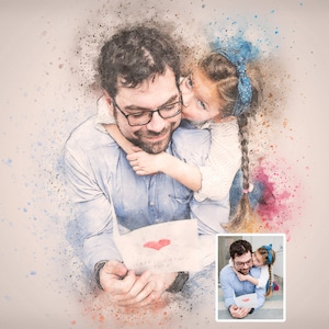 Daddy Portrait Custom Dad Drawing Fathers Day Portrait Family Portrait Sketch from Photo to Drawing Digital Art Custom Chalk and Watercolor