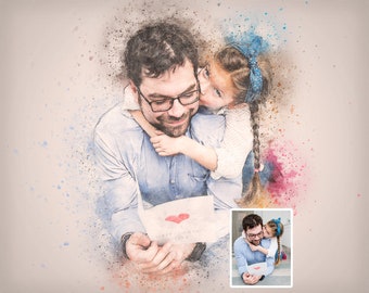 Daddy Portrait Custom Dad Drawing Fathers Day Portrait Family Portrait Sketch from Photo to Drawing Digital Art Custom Chalk and Watercolor