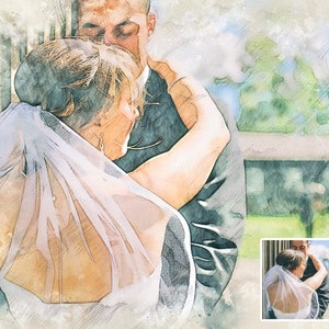 Wedding Portrait Photo to Painting Custom Wedding Color Chalk Sketch Watercolor Painting Anniversary Gift Engagement Portrait Digital Art