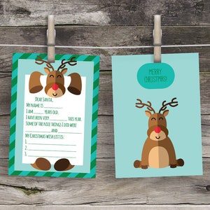 Lista de deseos navideños Querido Santa Carta Reno Carta imprimible a Papá Noel Recuerdo Cartas para niños a Papá Noel Lista de deseos navideños Cartas a Papá Noel