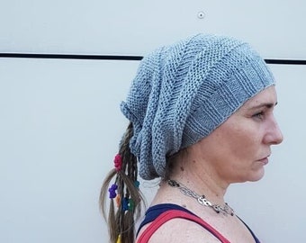 Gray Dreadlock Festival Hat Fashion, Handmade knit dreadlocks hat, Rasta hat, Hippie beanie hat, Loose knit dread wrap, OOAK, Ready to ship