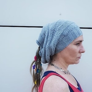 Gray Dreadlock Festival Hat Fashion, Handmade knit dreadlocks hat, Rasta hat, Hippie beanie hat, Loose knit dread wrap, OOAK, Ready to ship