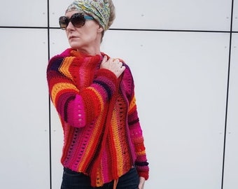 Assymetric Vibrant Sweater, Comfy sweater for every occasion, Avant-garde sweater for a brave woman,Sweater to lift your mood, Ready to ship