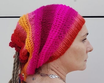 Orange dreadlocks vibrant hat, Dreadlocks wraps, Dreadlocks Headband, Set hat and shawl, Handmade dreadlock hat, Chunky knit, Ready to ship