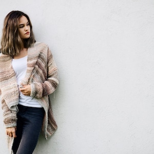 Beige Asymmetric handmade Cardigan for women, Loose knit wool yarn sweater, personalized asymmetric cardigan, indyvidual projects for women