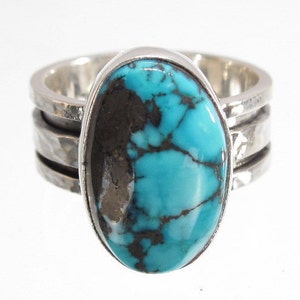 Turquoise ring~ American turquoise ring~solid sterling silver handmade ring~natural untreated gemstone~Thundermountain mine~multiple sizes