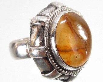 Achat Ring~handgemachter Silberring~Statement Ring~natürlicher ungefärbter Edelstein~Symbol Achat~Größe 6 3/4