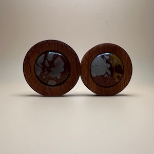 52mm Jatoba Plugs with Noreen Jasper Inlays – Handmade Wooden Body Jewelry for Stretched Ears