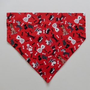 Tiny Cartoon Dogs on Red Over the Collar Dog Scarf/Bandana--S, M, L
